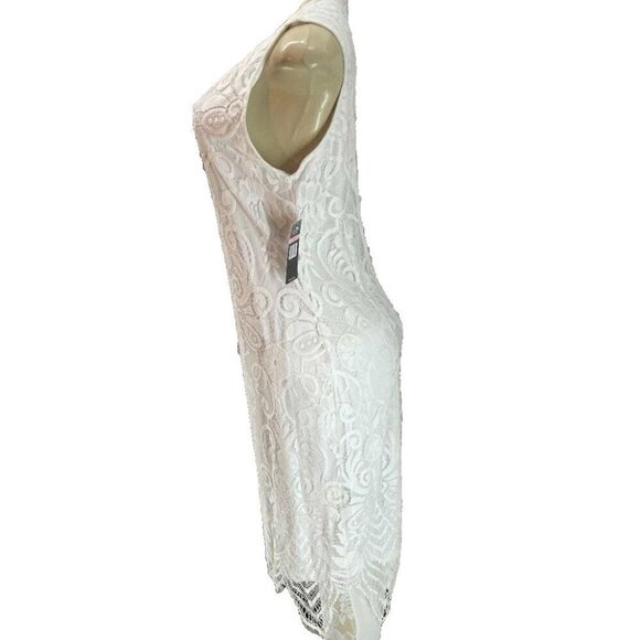 Sharagano 10 White Lace Lined Zip Back Scallop Hem Sleeveless Below Knee Dress - Picture 5 of 7